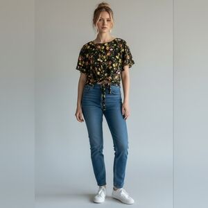Banana Republic Floral Rayon Blouse with Side Tie Details